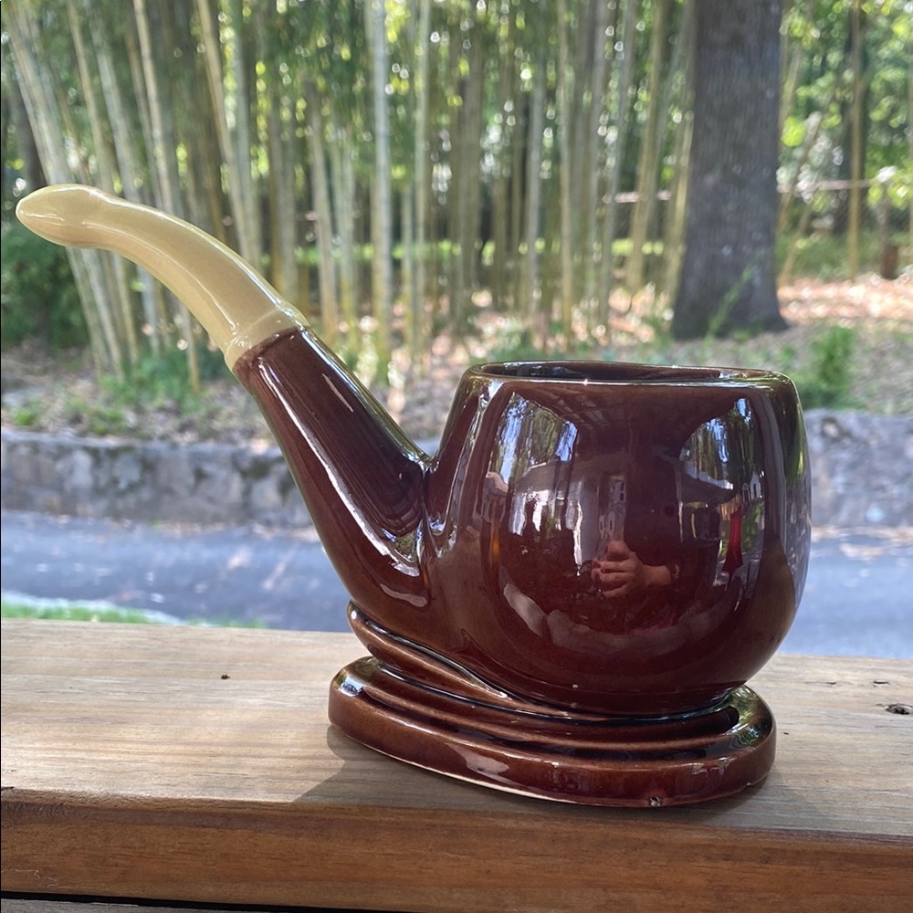 Vintage Pipe-Shaped Ceramic Planter Trinket Dish
